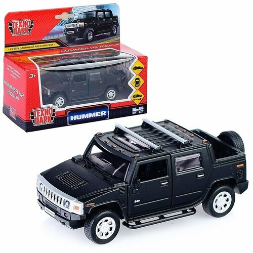 Машина металлическая Технопарк Hummer H2 Pickup матовый 12 см, двери, багажник, черный легковой автомобиль технопарк hummer h2 хищники 1 32 12 см голубой