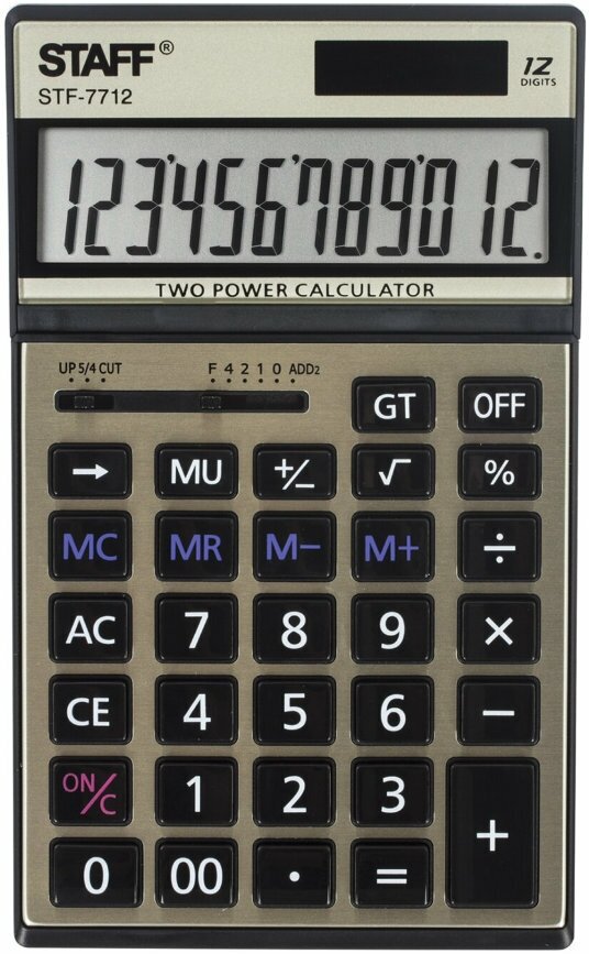 Калькулятор настольный металлический STAFF STF-7712-GOLD (179х107 мм), 12 разрядов, двойное питание, блистер, 250306