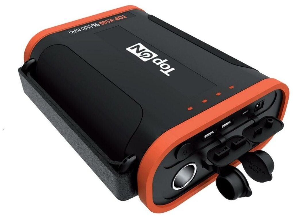 Универсальный внешний аккумулятор TopON TOP-X100 USB-C PD3.0 60W, 1xUSB-C QC3.0, 2xUSB 12W, 2 авторозетки 180W, фонарь, 96000mAh (307Wh) Черный - фото №2