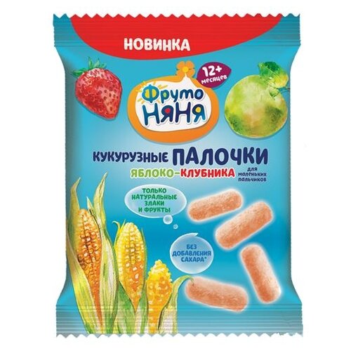 Снэк ФрутоНяня Палочки кукурузные яблоко-клубника, 20 г, 1 шт., 9 уп.