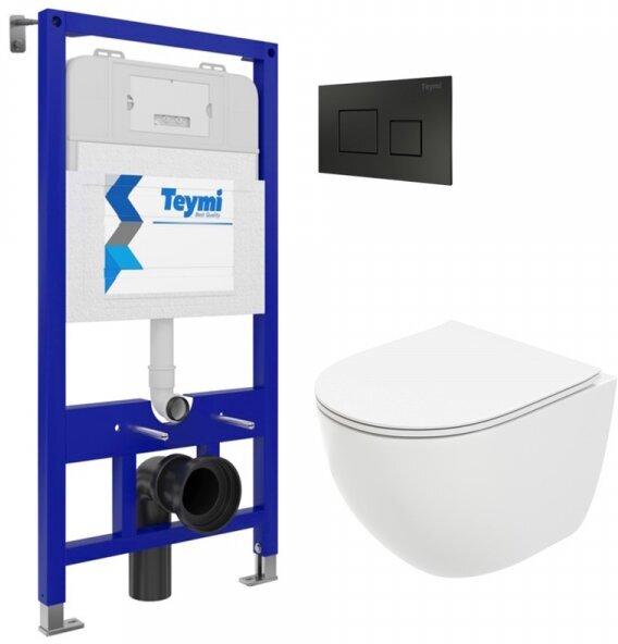 фото Комплект Teymi "Готовое решение": Инсталляция Aina 52 + клавиша смыва Kati черная + подвесной унитаз с микролифтом Lina Media + крепеж
