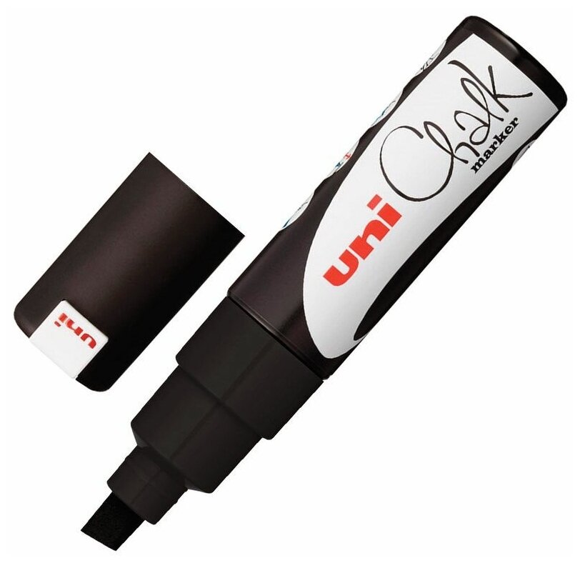 Маркер меловой UNI "Chalk", 8 мм, черный, влагостираемый, для гладких поверхностей, PWE-8K BLACK