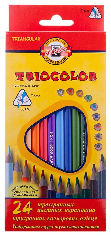 Карандаши цветные Koh-I-Noor "TrioColor", 24цв., трехгран., заточен., европодвес