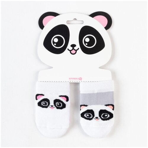Носки Крошка Я Панда, 2 пары, размер 6-9 мес. (8-10см), белый, мультиколор носки детские крошка я панда цвет белый чёрный 8 10 см