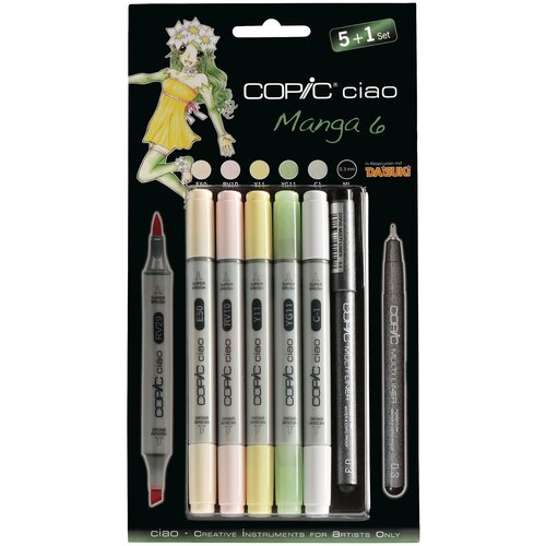 COPIC набор маркеров Ciao Manga 6 (H22075563), + мультилайнер, черный, 5 шт.