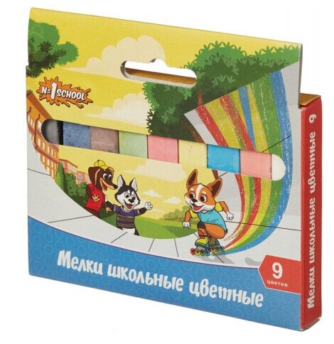 №1 School Мел цветной Шустрики, 9 шт (1094659)