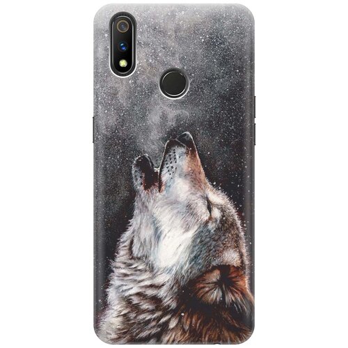 фото Cиликоновый чехол на realme 3 pro / рилми 3 про с принтом "морозный волк" gosso