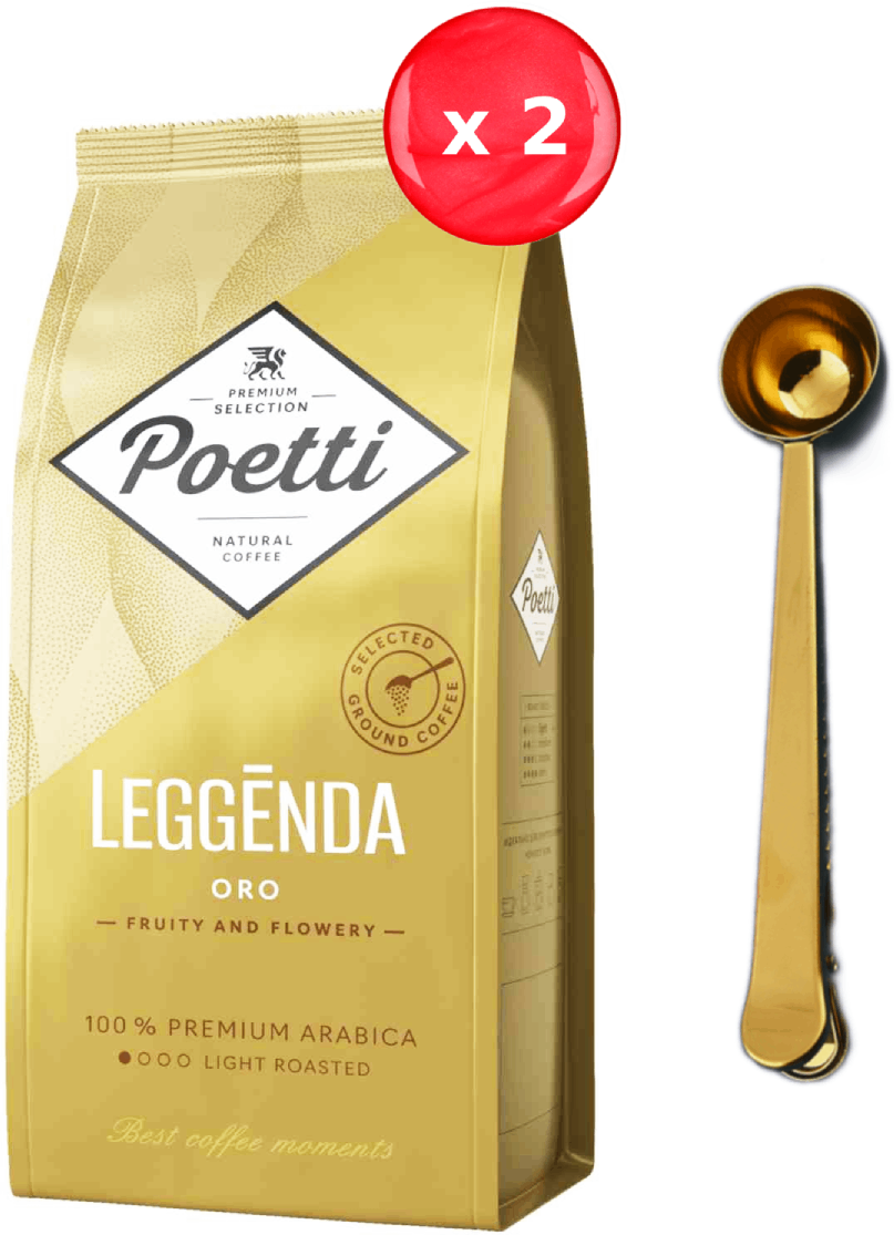 Кофе молотый Poetti Leggenda Oro 250 г, набор из 2 шт. + ложка