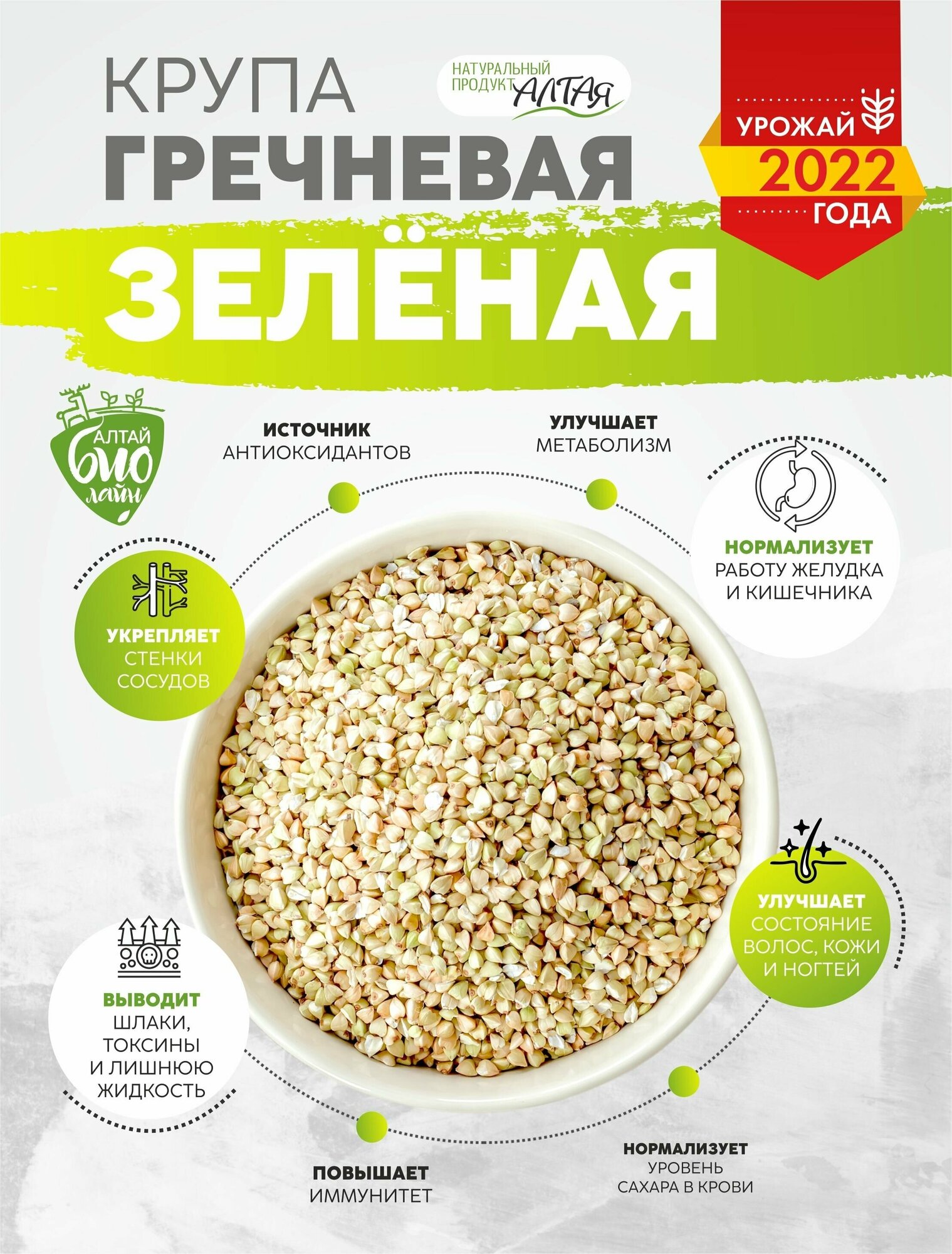 Зеленая гречка, 1,5 кг / Натуральный продукт Алтая/Для каш и проращивания - фотография № 1