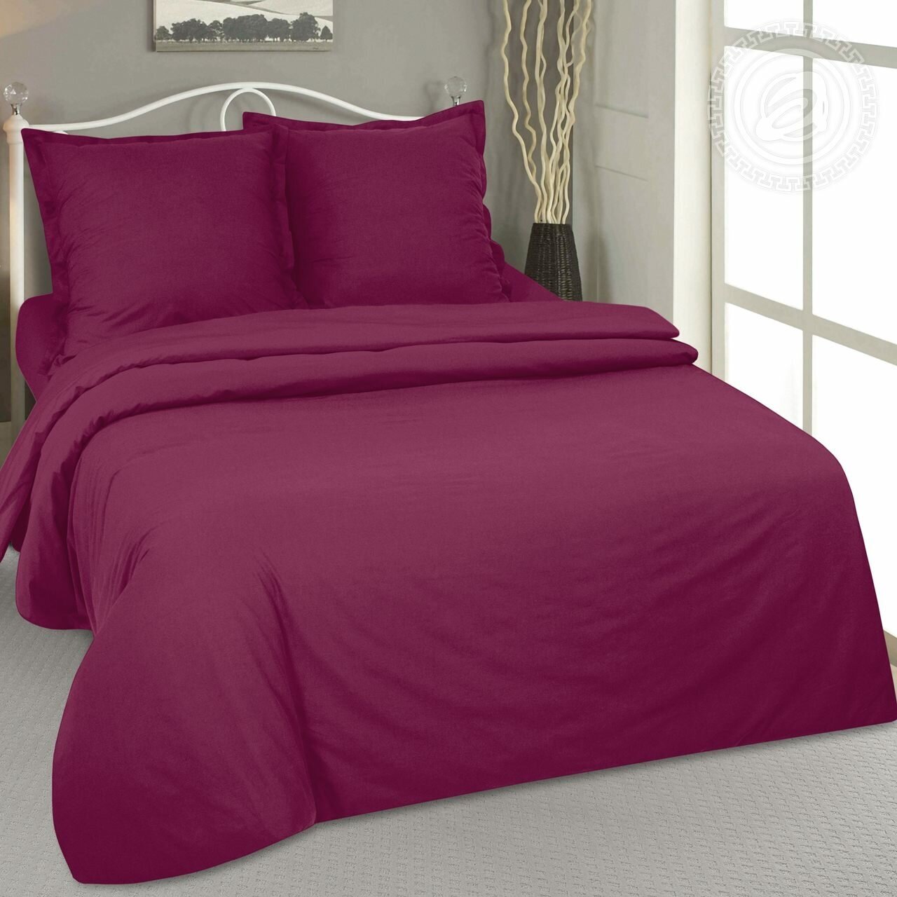 Комплект постельного белья из однотонного поплина 2-х спальный "Вишня"