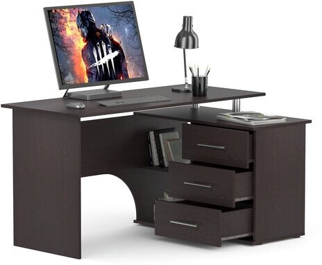 Компьютерный стол Сокол КСТ-09П правый, цвет венге, ШхГхВ 135х90х74 см., тумба с ящиками справа - фотография № 8