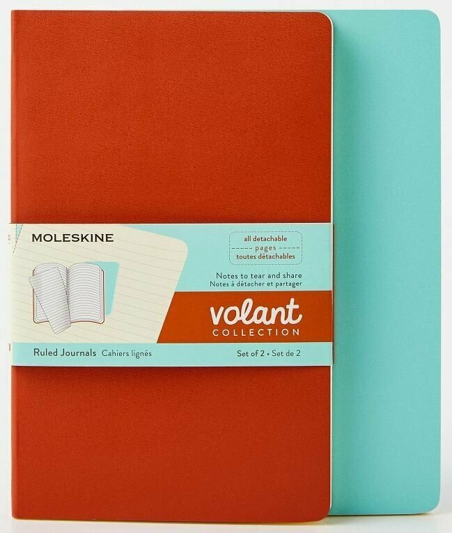 Блокнот Moleskine VOLANT A5 QP721F16B24 13х21см 96стр. в линейку, мягкая обложка, красный/голубой (2шт)