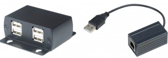 Удлинитель USB 2.0 Sc&t по кабелю витой пары до 60м (CAT5/5e/6) со встроенным расширением на 4 порта (USB-HUB) UE03