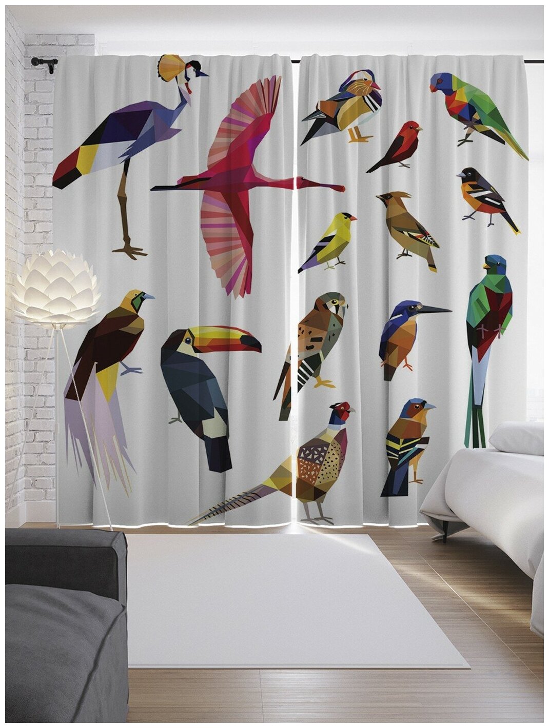 Шторы, фотошторы JoyArty "Экзотические птицы" из ткани сатен, 2 полотна 145x265 см, шторная лента и крючки - фотография № 10