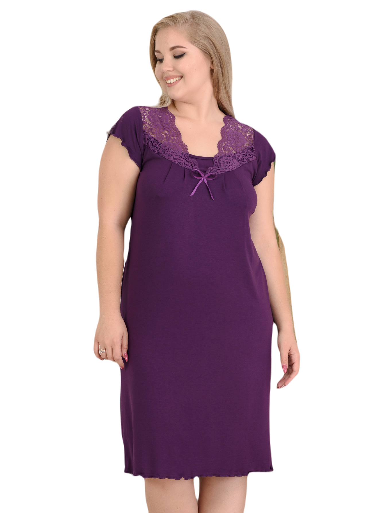 Сорочка Rozara средней длины, короткий рукав, размер 58, фиолетовый - фотография № 1