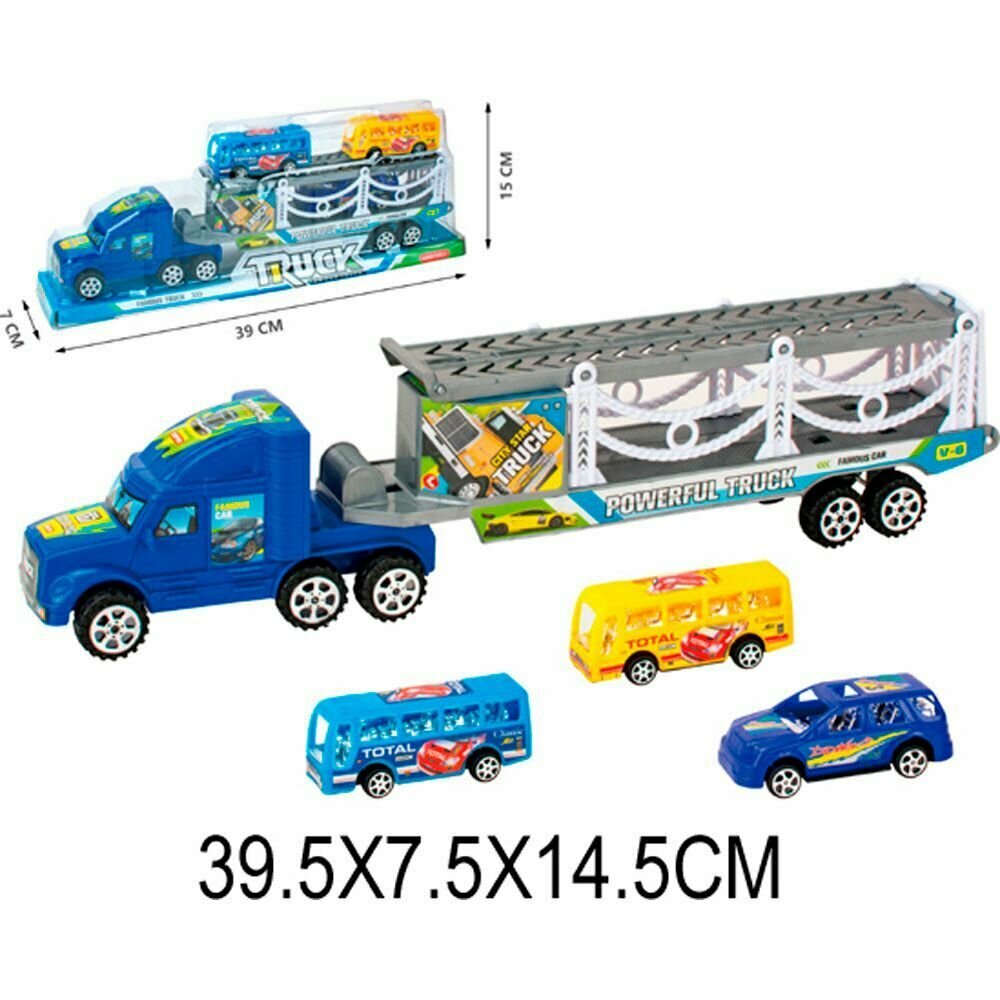 Большой Автовоз Трейлер с машинками для мальчика / Игровой набор Грузовик с машинками / Инерционный