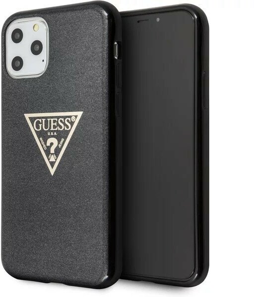 Чехол Guess Solid Glitter Triangle logo Hard для iPhone 11 Pro Max чёрный