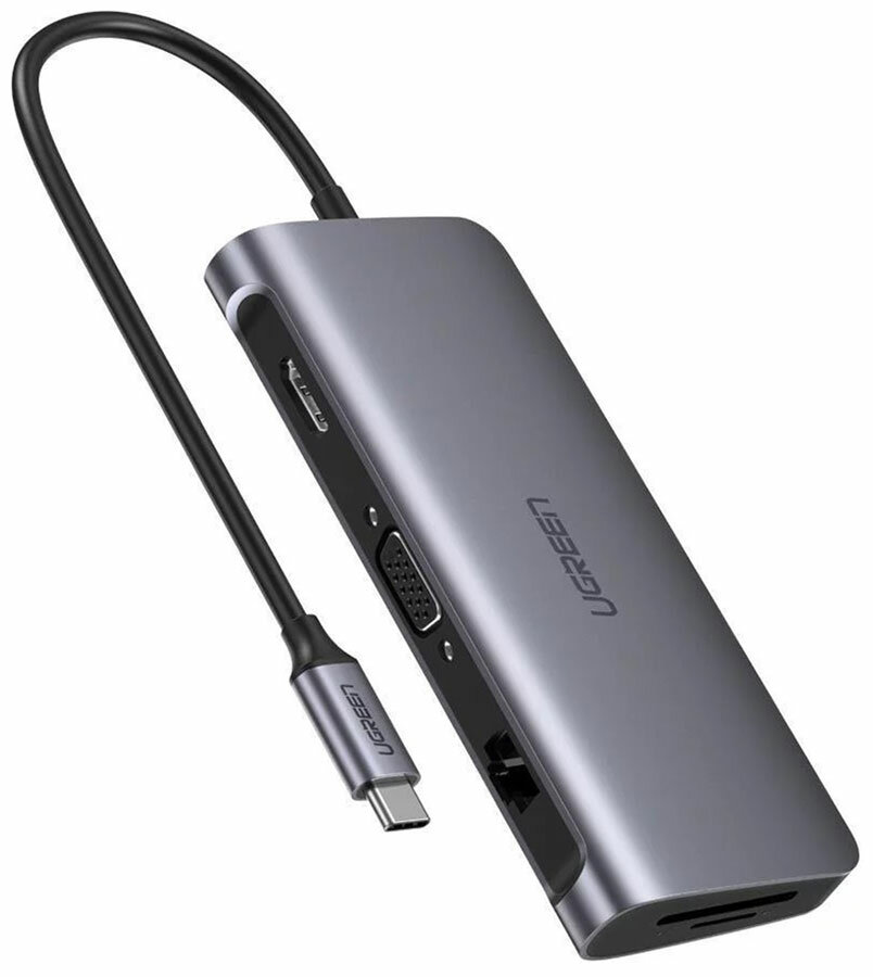 USB концентратор Ugreen 9 в 1 хаб, 3 x USB, 3.0 HDMI, VGA, RJ45 Gigabit, TF/SD, PD (40873)