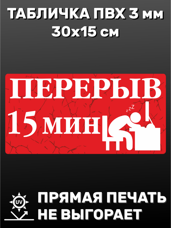 Табличка информационная Перерыв 15 минут 30х15 см