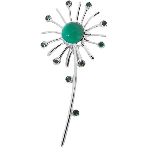 Серебряная брошь с агатом и фианитами