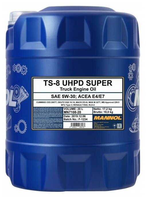 7108 MANNOL TS-8 SUPER UHPD 5W30 20 л. Синтетическое моторное масло 5W-30