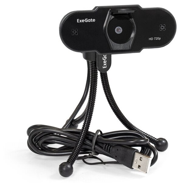 Exegate EX287386RUS Веб-камера ExeGate BlackView C525 HD Tripod (матрица 1/3 1,3 Мп, 1280х720, 720P, 30fps, 4-линзовый объектив, USB+35mm Jack, фиксир
