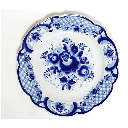 Блюдо круглое 300 мм Вырезной край Гжель Торжественный