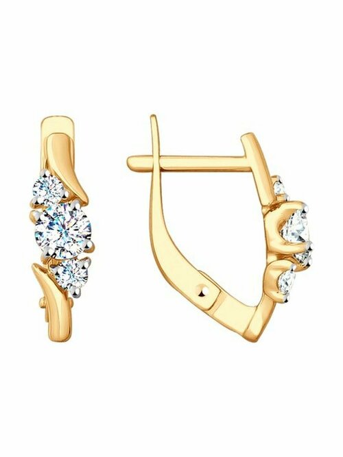 Серьги DS Jewelry, красное золото, 375 проба, фианит, золотой