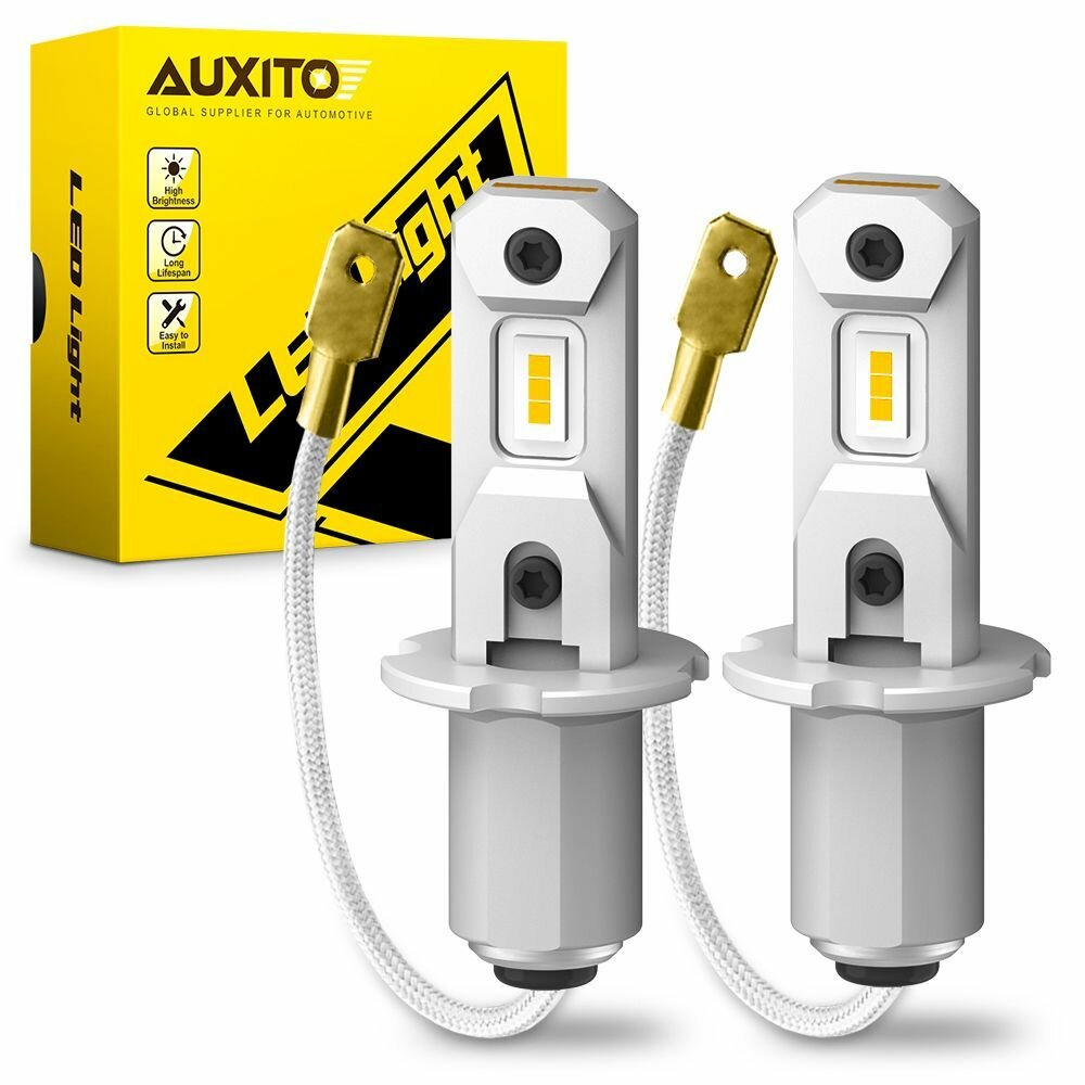 Светодиодная автомобильная лампа AUXITO цоколь H3 - 17.5 Вт (2 шт) мини размер, быстрая и легкая установка, желтый свет 3000K