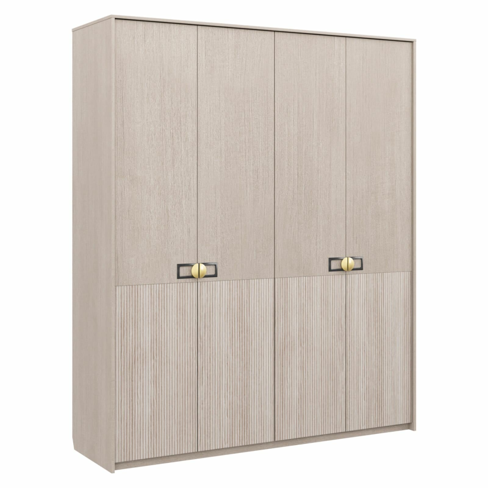 Шкаф Муза №24, 4-створчатый, ЛДСП, бежевый/светло-коричневый, доводчики