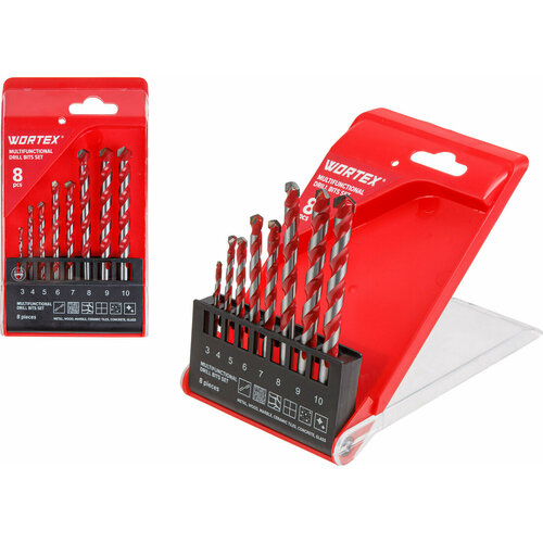 Набор сверл по дереву металлу бетону кирпичу камню 8 предметов WORTEX 1335679 1309₽