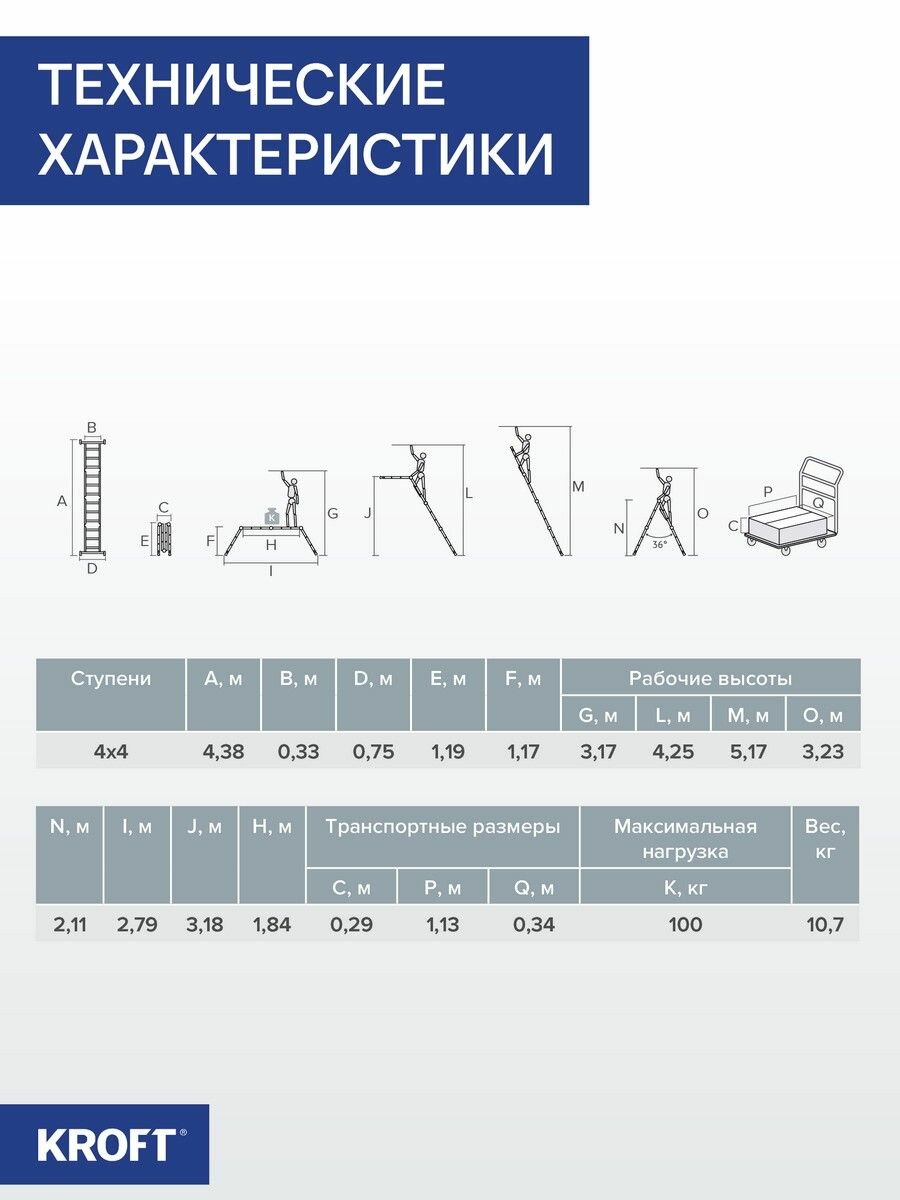 Лестница-стремянка 4х4 Kroft, ширина 330 мм. — фото 1