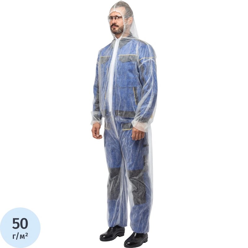 Комбинезон одноразовый Каспер 50 гр/м2 ламинированный белый р-р L 1 шт/уп