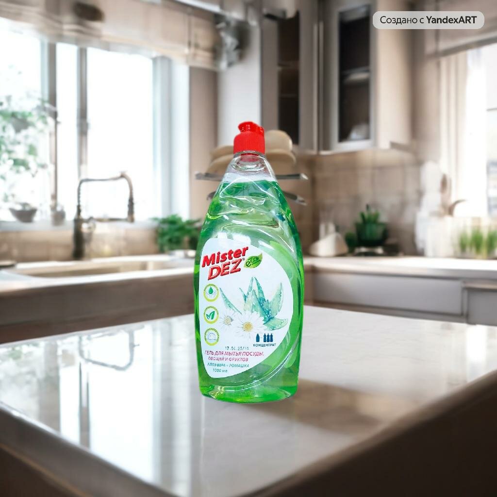 Гель для мытья посуды, овощей и фруктов с ароматом Алоэ вера + ромашка, Mister DEZ 1л