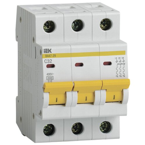 Выключатель автоматический трехполюсный IEK 32А C ВА47-29 4.5кА MVA20-3-032-C