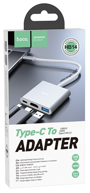 Переходник/адаптер Hoco HB14 Easy use USB-C на USB30 + HDMI + PD