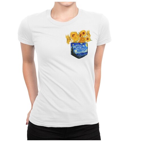 фото Футболка dream shirts подсолнухи в кармашке - ван гог женская l белая