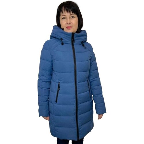 фото  куртка зимняя, силуэт прямой, стеганая, ветрозащитная, утепленная, размер 46, синий hannan