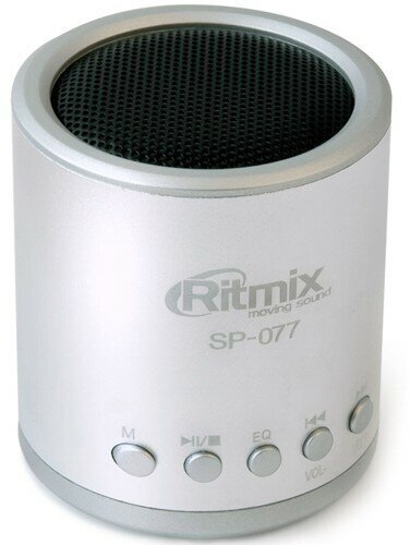 Колонка портативная Ritmix SP-077 питание от USB, без аккумулятора - 3 Вт, FM, плеер - серебристые