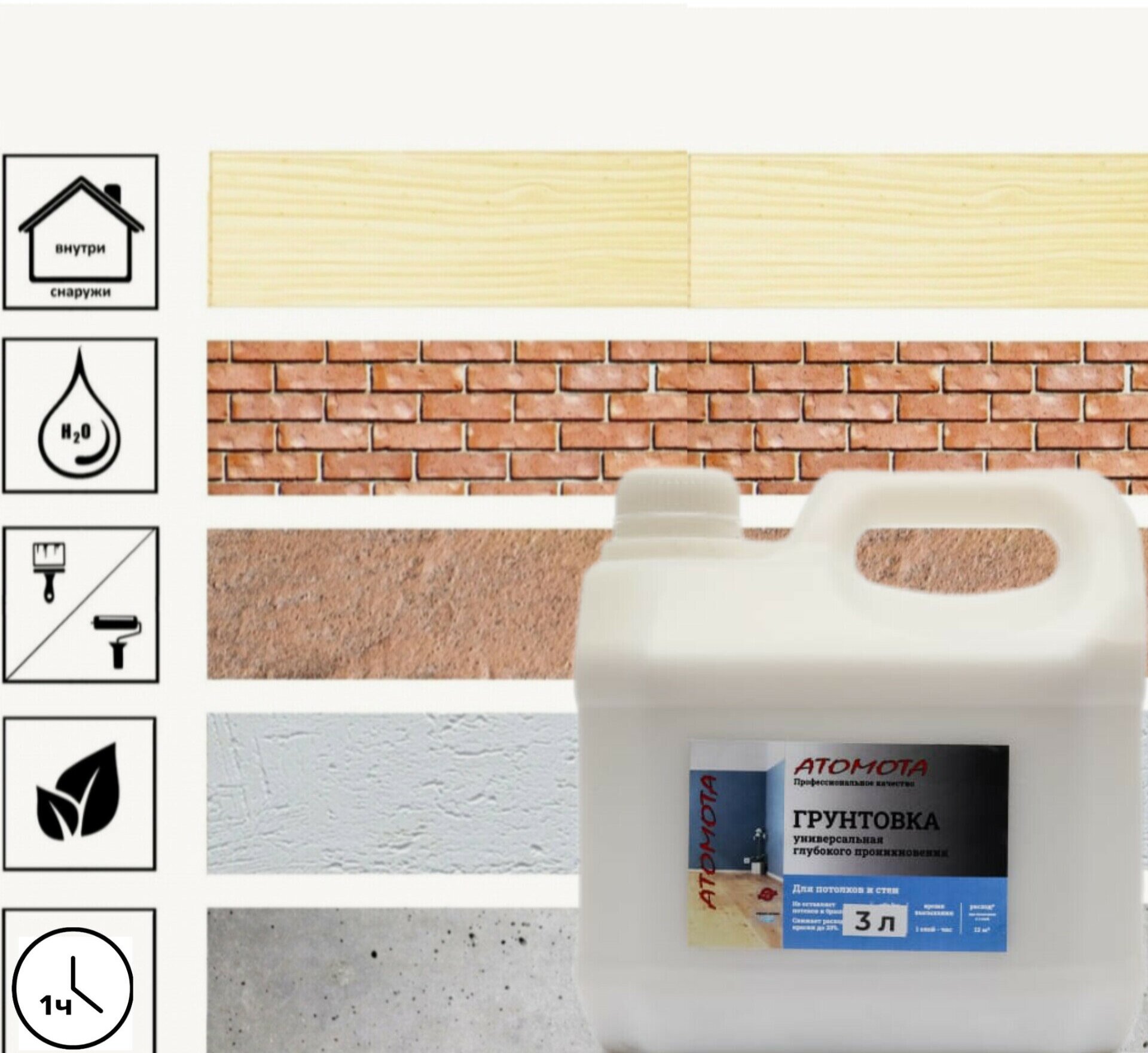 Грунтовка глубокого проникновения ATOMOTA 3л - фотография № 2