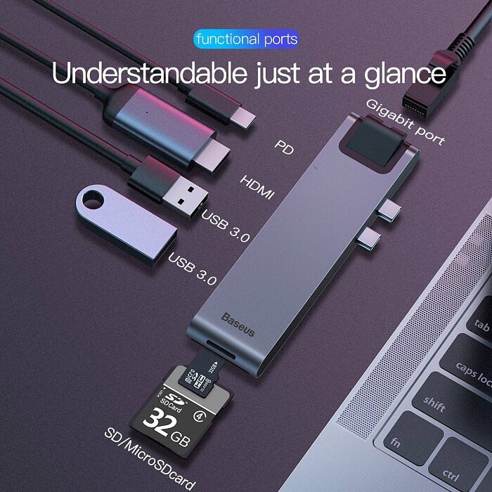 USB-концентратор Baseus (CAHUB-L0G) для MacBook Pro (Deep Grey) - фото №14