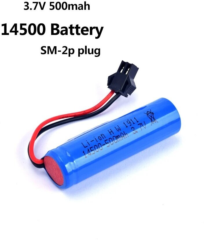 Аккумулятор Lj Li-ion 14500/500 mAh 3.7v батарейка с проводом 500mAh 3,7 вольт разъем SM-2P YP, SM 2Pin запчасти машинка перевертыш ZHENGGUANG