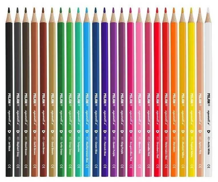 карандаши акварельные Milan "431" 24 цвета, трехгран., с кистью - фото №2