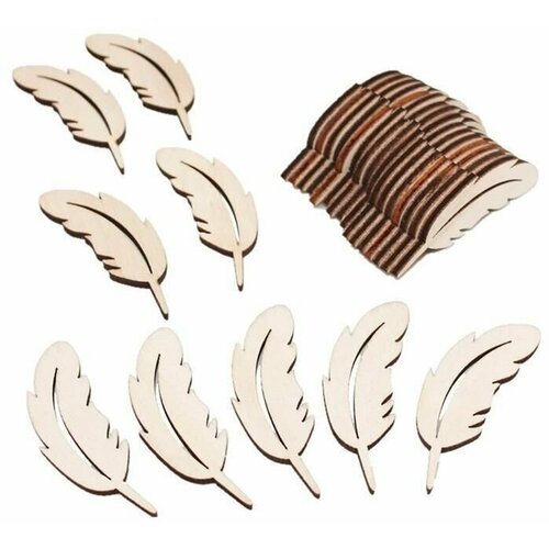 Набор перьев из дерева для декорирования, 5 см, 20 шт/уп