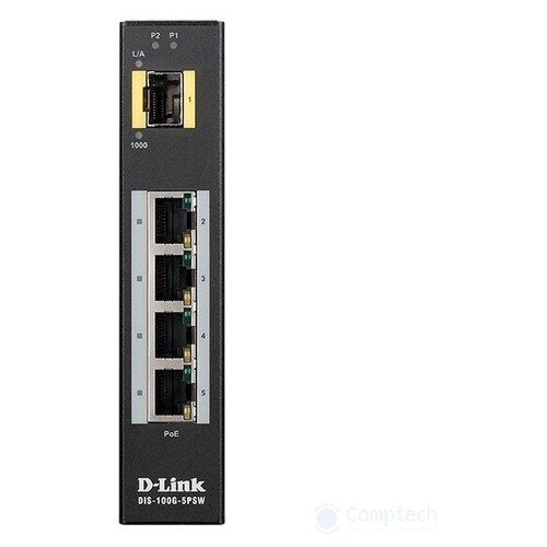 D-Link DIS-100G-5PSW A1A Промышленный неуправляемый коммутатор с 4 портами 10 100 1000Base-T 1 порт 2834000₽