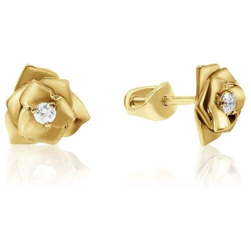 Серьги пусеты 1RBC, желтое золото, 585 проба, бриллиант, размер 10 мм