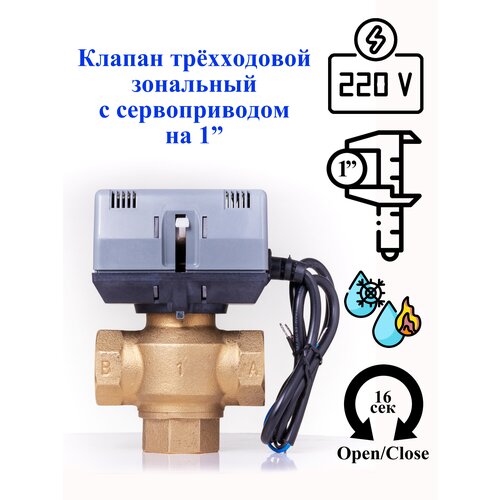 Трёхходовой клапан DanHeat зональный на 1. 220V c сервоприводом.