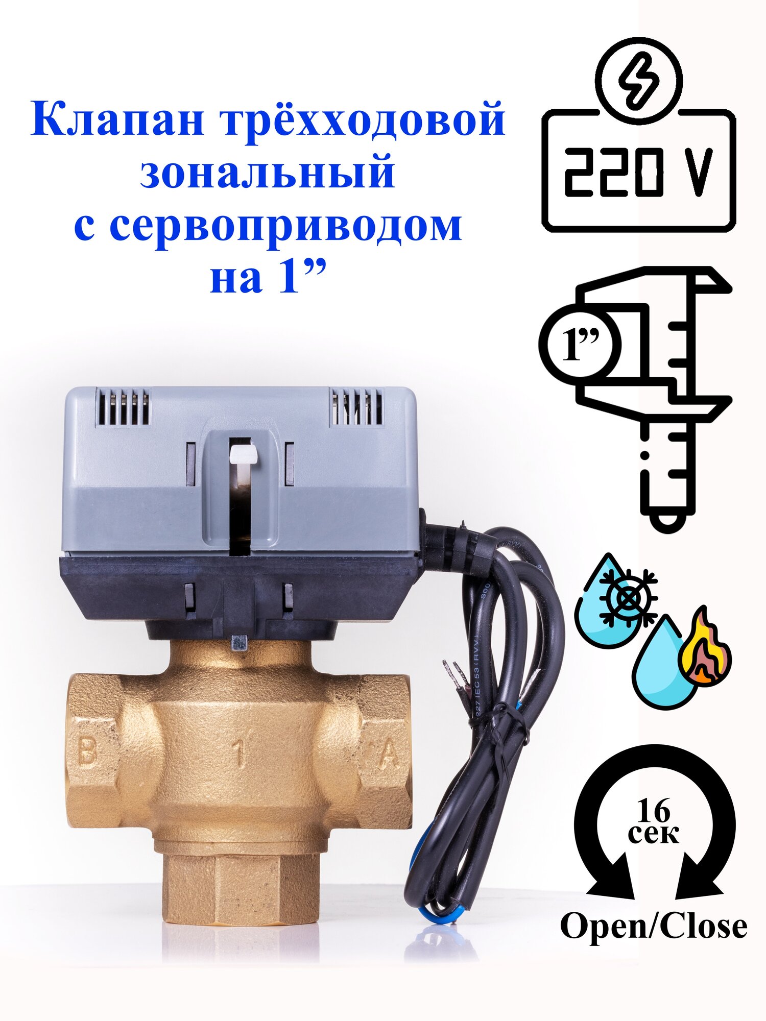 Трёхходовой клапан DanHeat зональный на 1". 220V c сервоприводом. - фотография № 1