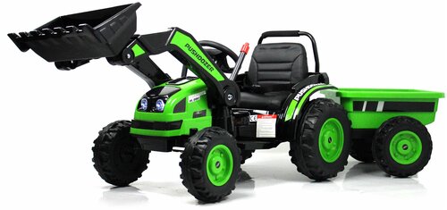 Детский электромобиль RiverToys трактор-погрузчик с прицепом HL395 зеленый