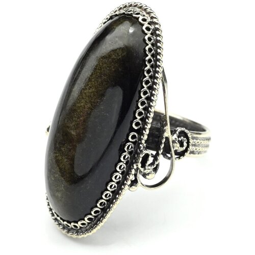 Кольцо Радуга Камня, обсидиан, размер 19, синий, черный кольцо радуга камня обсидиан размер 19 коричневый черный